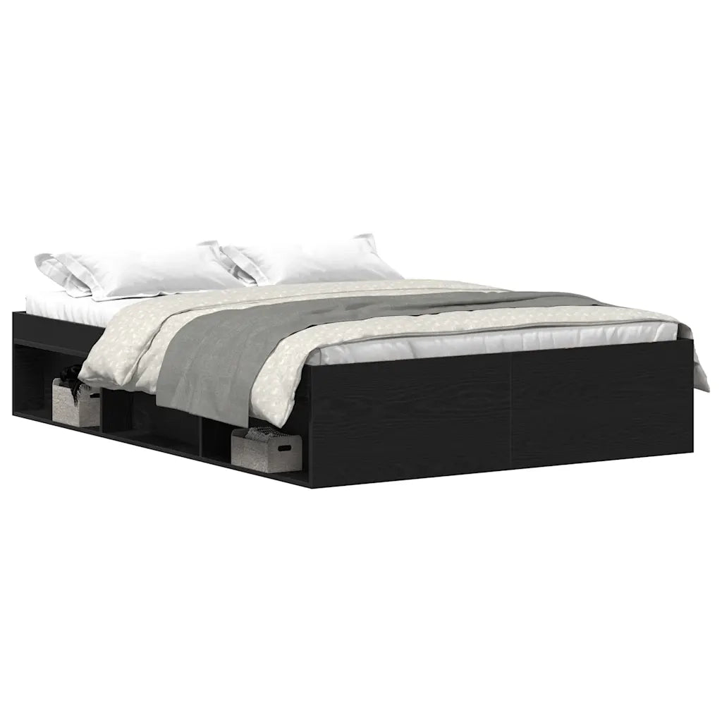Letto matrimoniale | Letto per adulti | Giroletto senza Materasso Rovere Nero 135x190 cm Truciolato