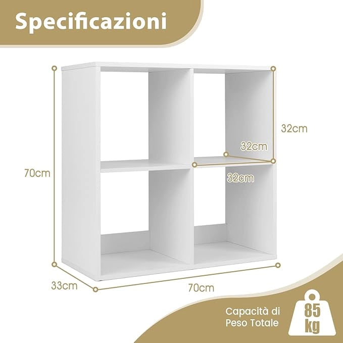 Scaffale Multiuso con Retro Aperto, Mobiletto Espositore Moderno a 2/3/4/6 Cubi con Kit Anti-Ribaltamento, Libreria Autoportante per Camera da Letto Soggiorno Studio (4 cubi)