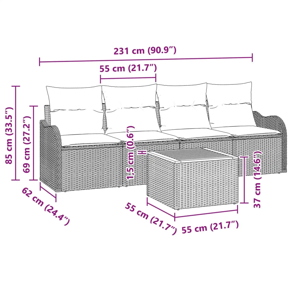 Set Divano da Giardino 5 pz Grigio polyrattan 3347388