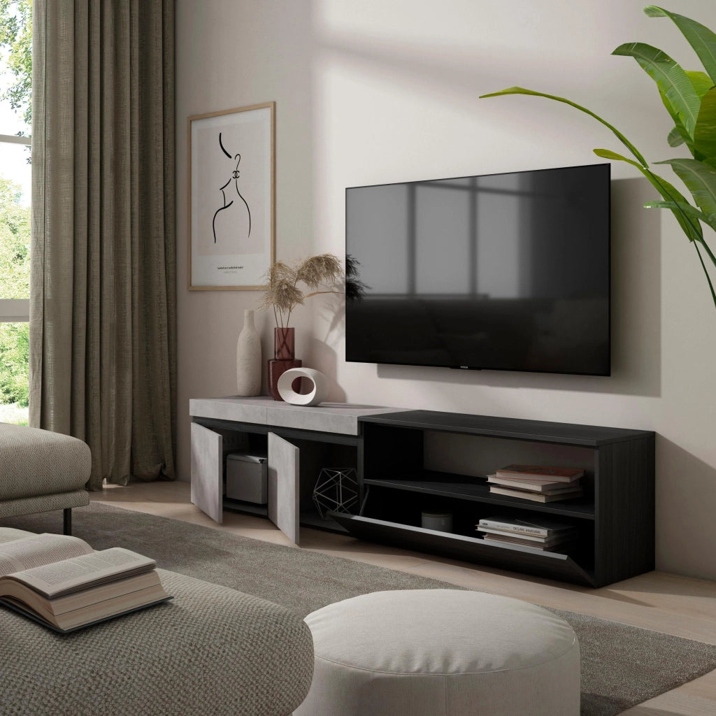 Mobile TV, 200x35x45cm, soggiorno, Per TV fino a 80", Mobile Soggiorno, grigio cemento RF2244