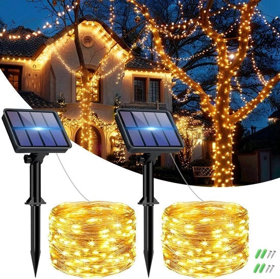 Fili di illuminazione solare per esterni 2 x 6 m 60 led resistente all'usura 8 modalità filo di rame IP65 impermeabile per giardino recinzione balcone festa Natale luce calda bianca