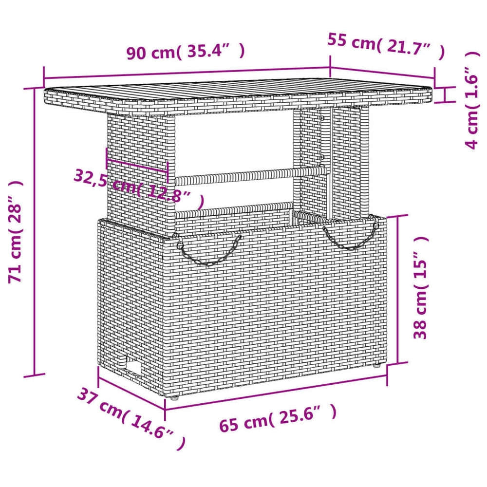 Garden Table Black 90x55x71 Cm Poly Rattan And Acacia Wood