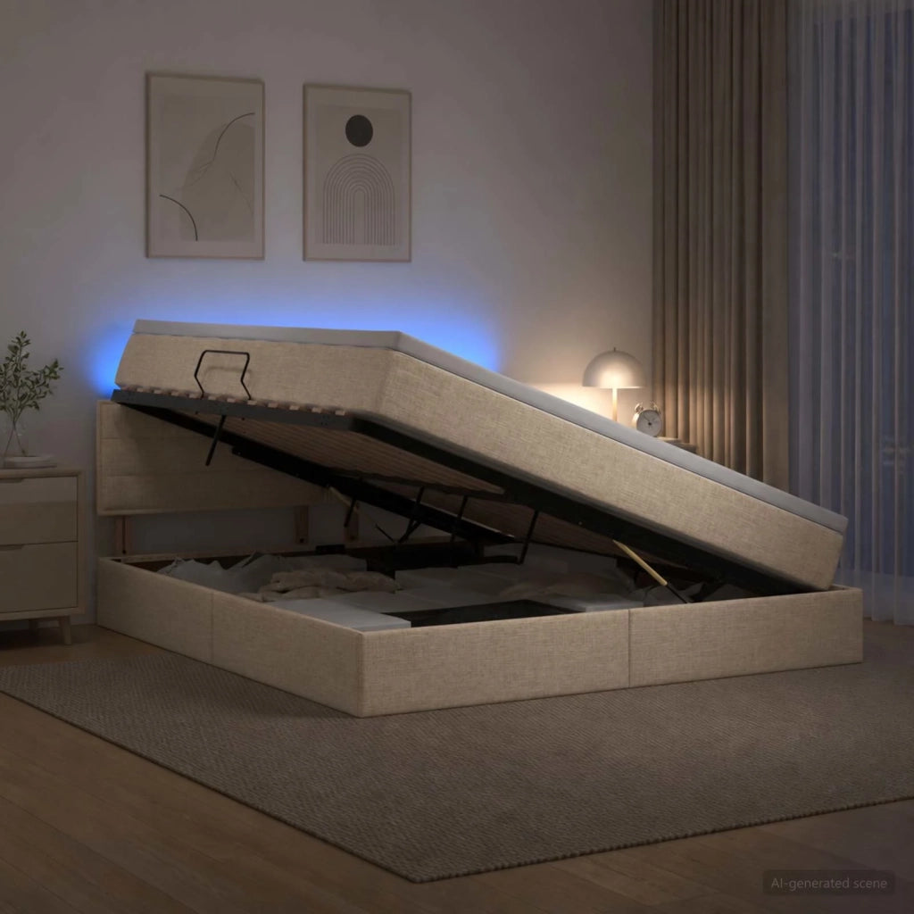 Letto con contenitore LED e materasso Crema 140 x 200 cm 3459007