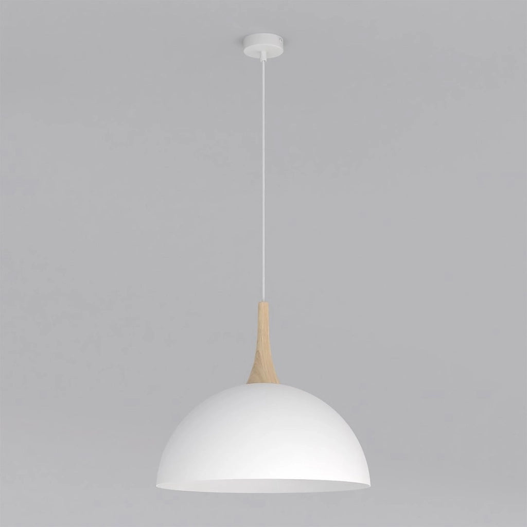 Lampada a sospensione Nautica in acciaio bianco opaco e legno