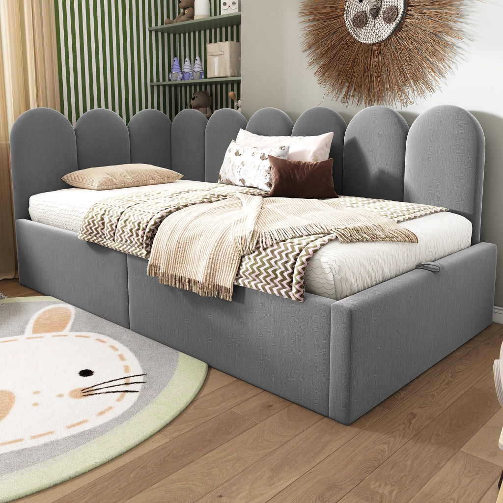 Daybed singolo – 90x190 cm – contenitore idraulico rete metallica – velluto grigio
