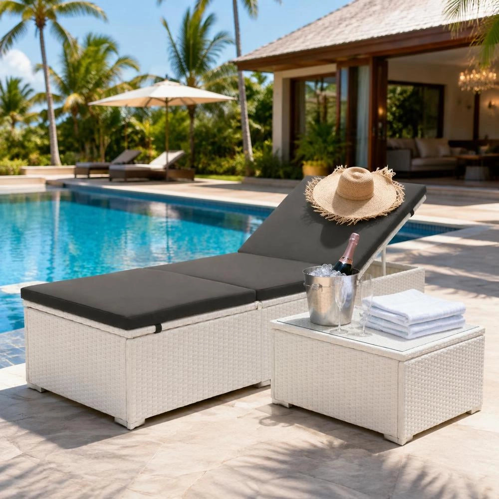 Sun Lounger With Cushion, Poly Rattan, White