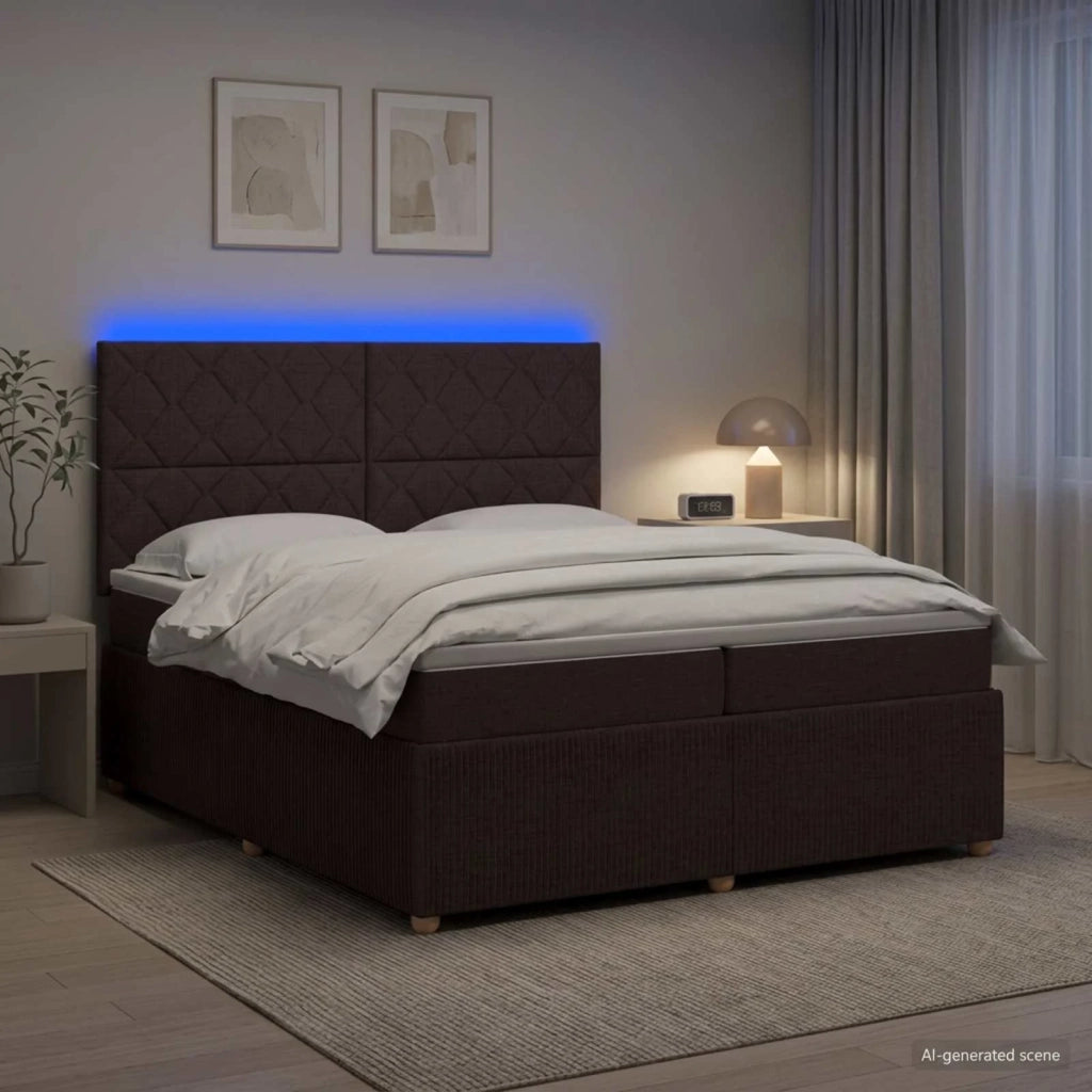 Letto Box Spring LED con Materasso Marrone Scuro 200 x 200 cm 3455947