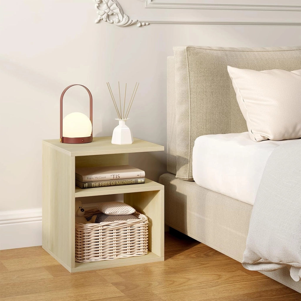 Set di 2 Comodini a 3 Ripiani, Tavolini da Notte Bianchi Moderni per Camera da Letto, Mobili Salvaspazio, in Legno, 35x35x41,5 cm