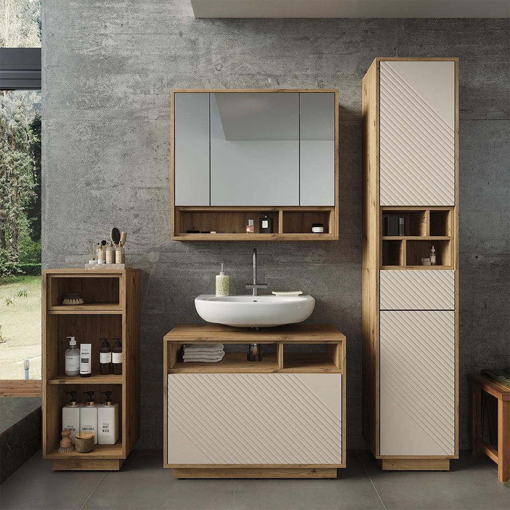 Set mobili bagno Beatrice Cachemire/Rovere artigianale Set di 4 Vicco
