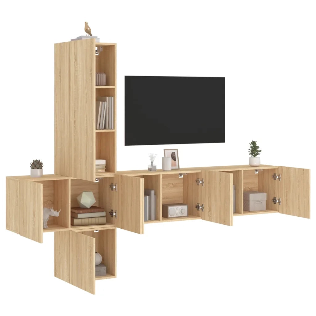 Mobili TV a Muro 5pz Rovere Sonoma in Legno Multistrato 3216459