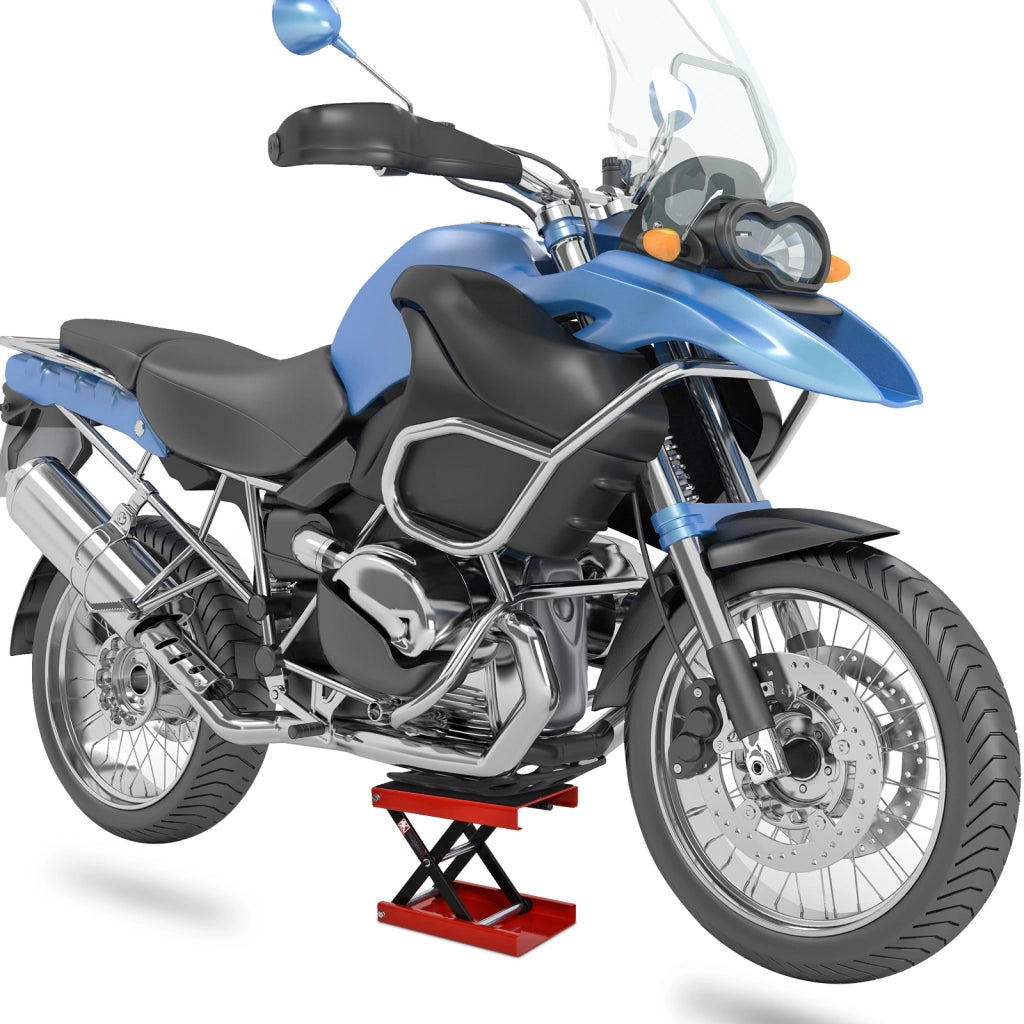 EasyComfort Cavalletto Alzamoto, Sollevatore per Moto in Acciaio Rosso e Nero, Pieghevole e Antiscivolo 41.5 x 23.5 x 10-37cm