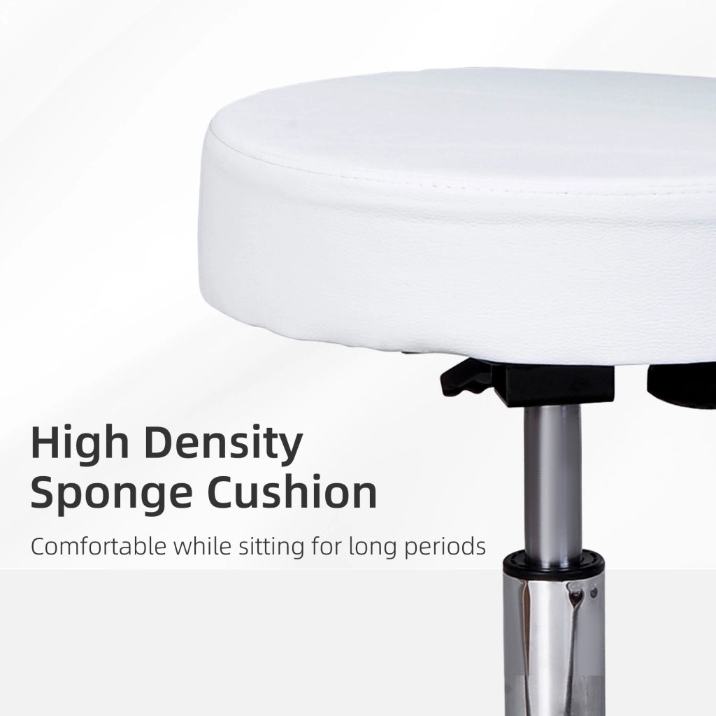 EasyComfort Sgabello Girevole con Schienale, Altezza Regolabile e 5 Ruote in pelle PU Bianca per Casa o Negozio
