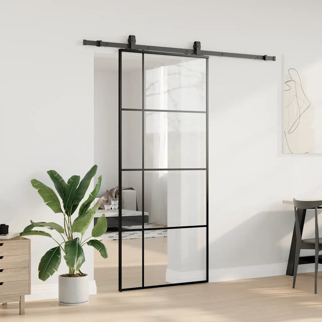 Porta Scorrevole con Ferramenta Nera 90x205 cm in Vetro ESG 3375870