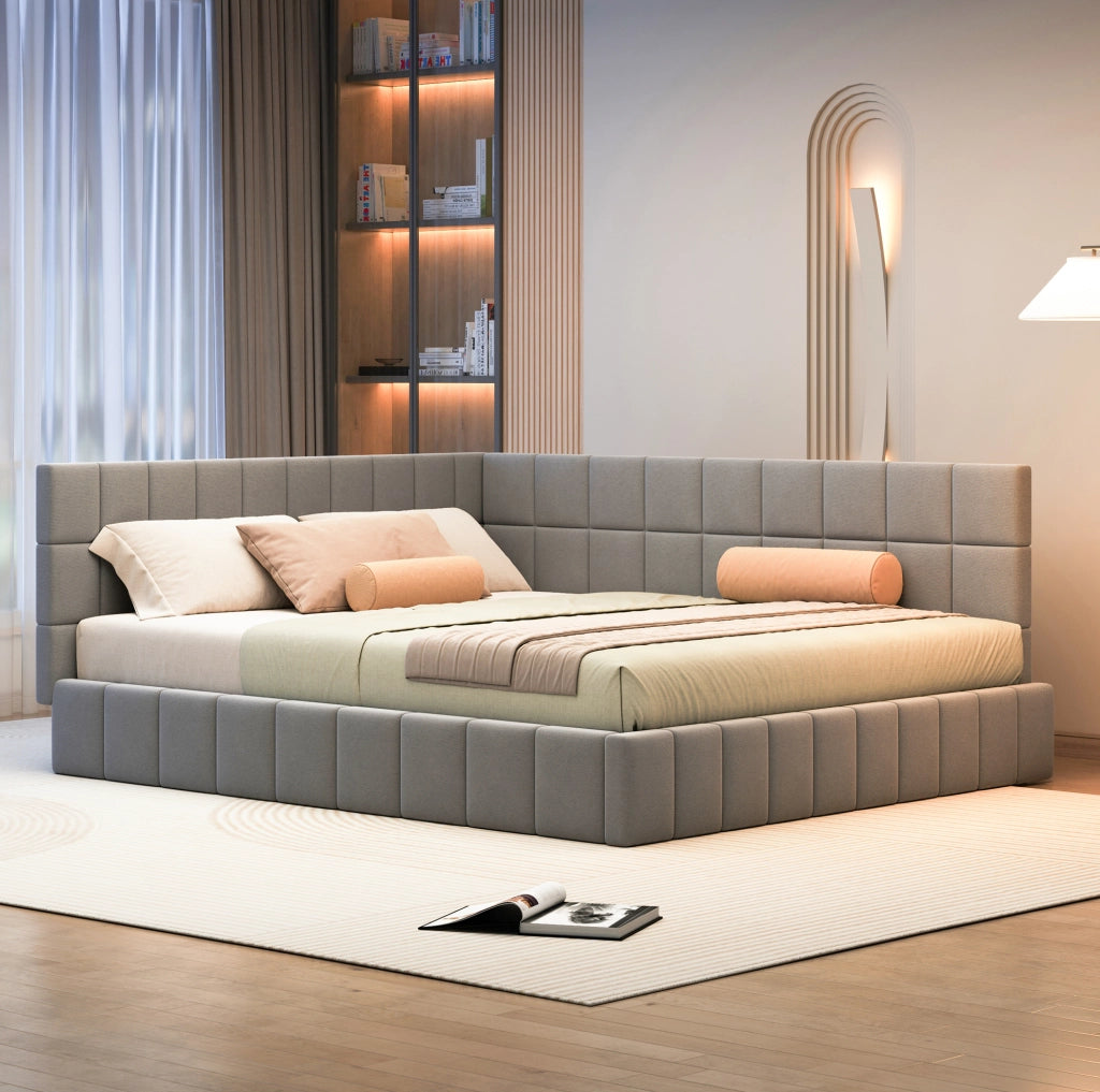 Letto imbottito 160x200 cm convertibile in divano in tessuto grigio