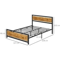 Struttura Letto Una Piazza e Mezza in Legno e Acciaio con Doghe in Stile Industriale, 140x200cm