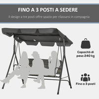 Dondolo da Giardino 3 Posti 167x112x153 cm con Tettuccio Regolabile in Rattan PE Grigio Scuro