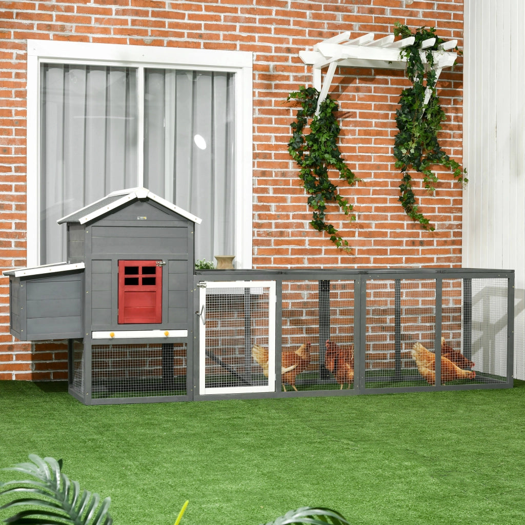 Pollaio da Giardino Esterno in Legno ¨C Xylo ¨C Grigio 300x66x116 cm con Nido e Tetto