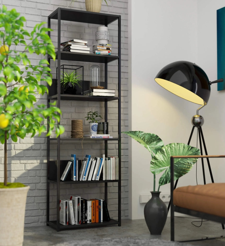 Scaffale stilo loft con ripiani in legno Nera 60 cm 60x32x192 cm