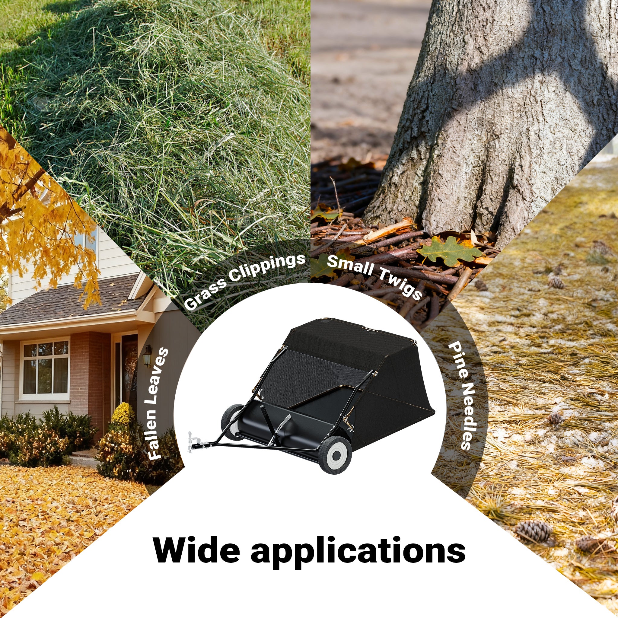 Spazzatrice trainata da prato per trattorini 105cm di larghezza Ruote in gomma da 266x60mm