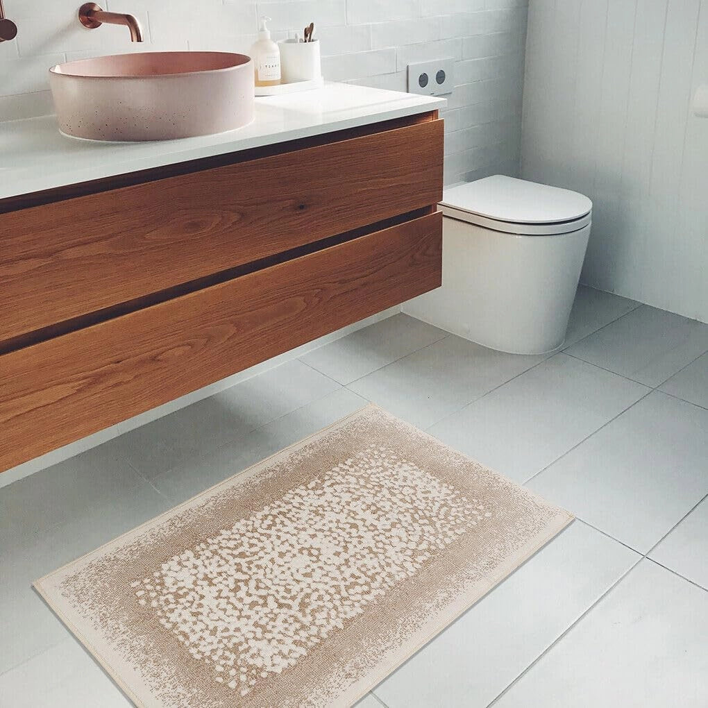 Tappeto Bagno Vintage Camera Scendiletto 60x100 Cm Morbido Cotone Assorbente Antiscivolo Beige