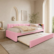 Letto singolo 90x200 cm con letto estraibile, USB e luce rosa