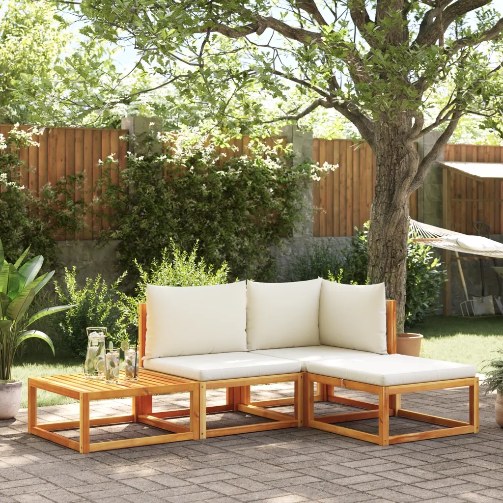 Set di divani da giardino 4 pezzi con cuscini in legno di acacia e rattan 3278916