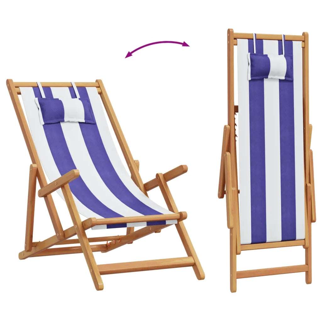 Sedie da Spiaggia Pieghevoli 2 pz | Sedie da Esterno Blu e Bianco Tessuto e Legno