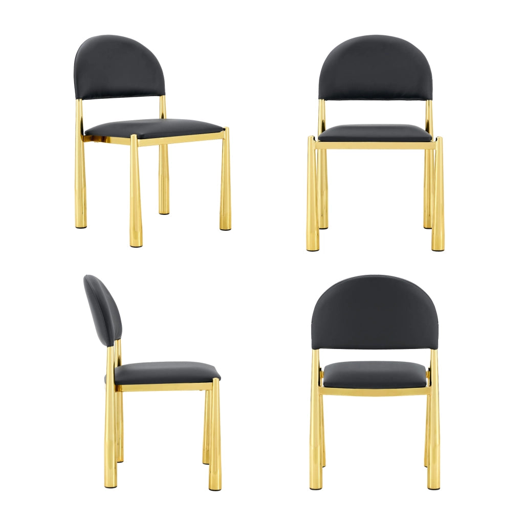 Set di 2 sedie da pranzo moderne in PU nero con gambe in metallo, schienale ergonomico e struttura robusta