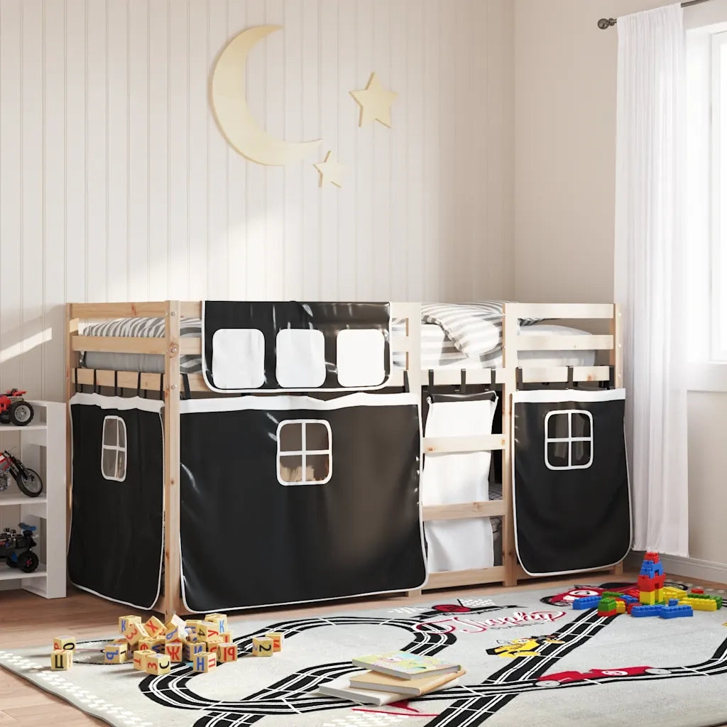 Letto a Castello senza Materasso-Struttura Letto a Castello Bianco e Nero 80x200cm in Pino 551498