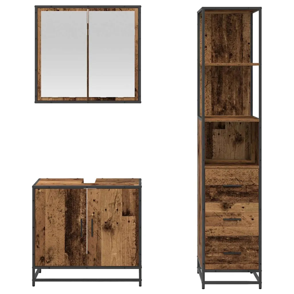 Set di mobili per il bagno con cassetto 3 pcs Legno vecchio 3402326