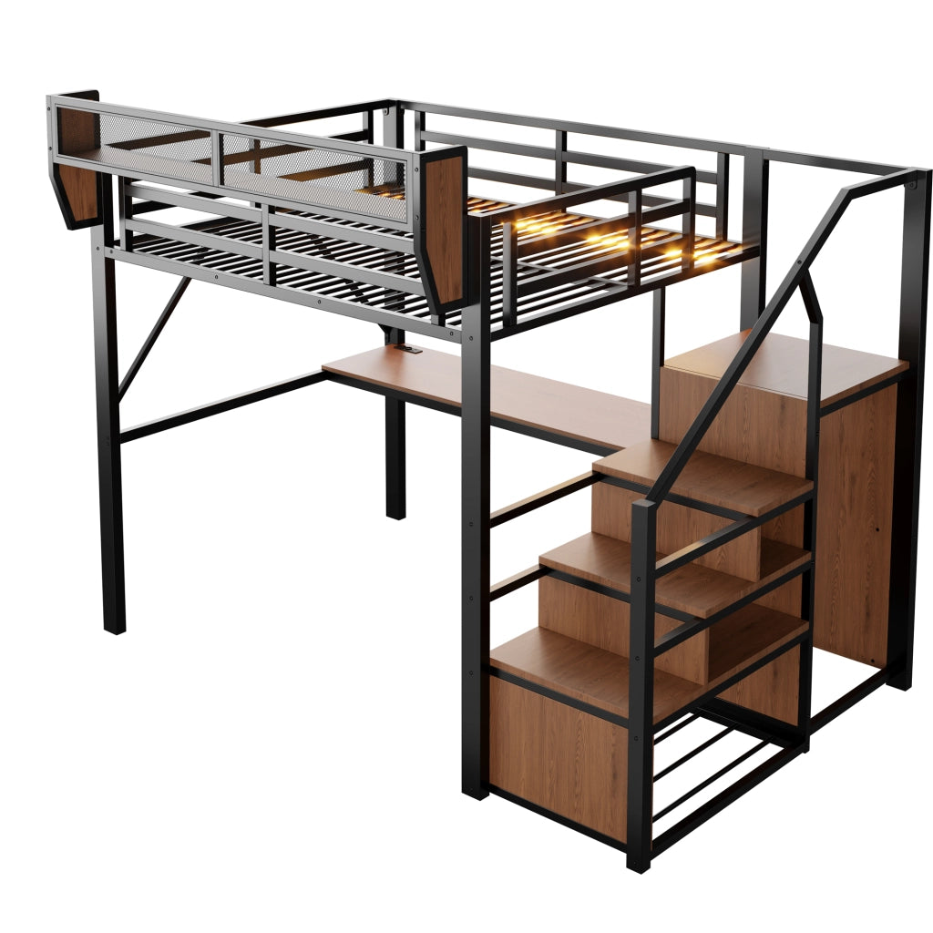 Letto a soppalco 140x200 cm con scrivania; scala e LED