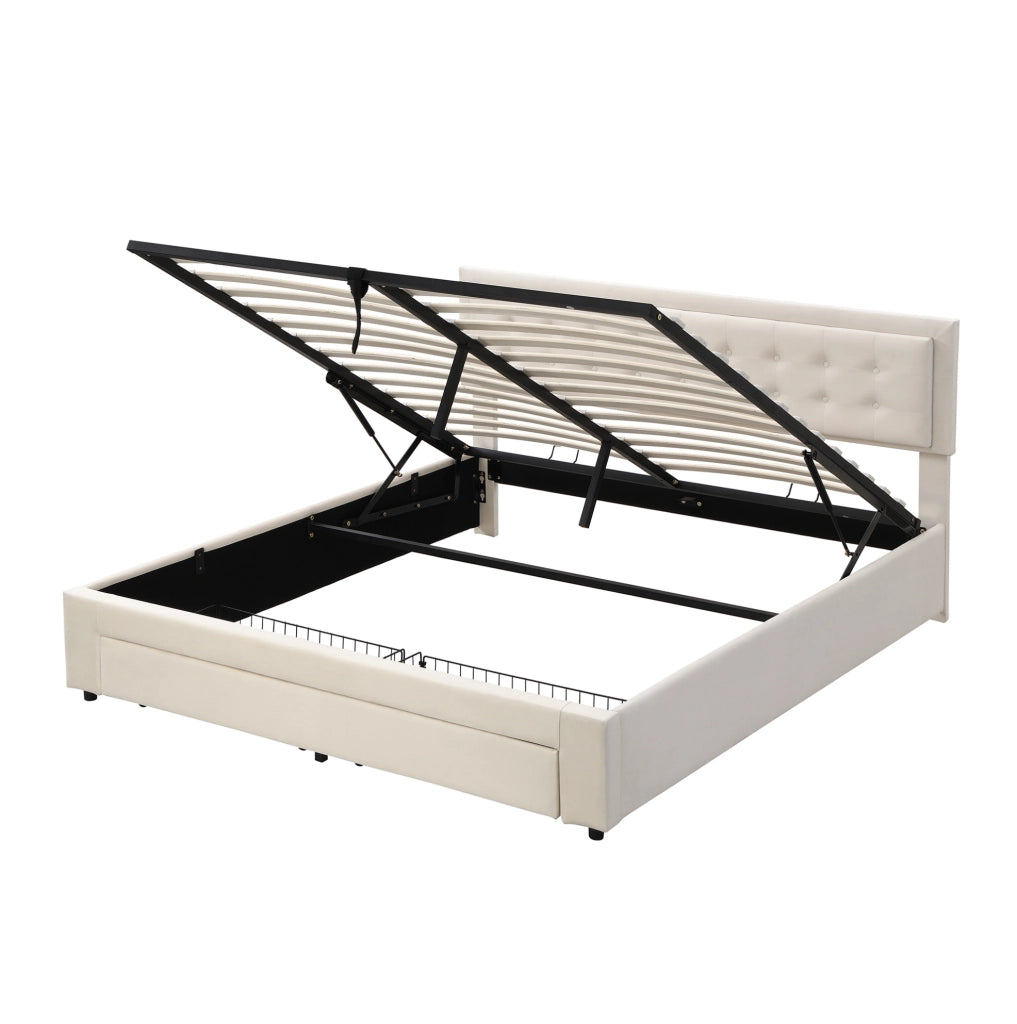 Letto matrimoniale contenitore con cassetti; testiera regolabile; velluto; 180x200 cm; beige