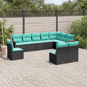 Set Divani da Giardino 10 pz con Cuscini Nero in Polyrattan 3226071