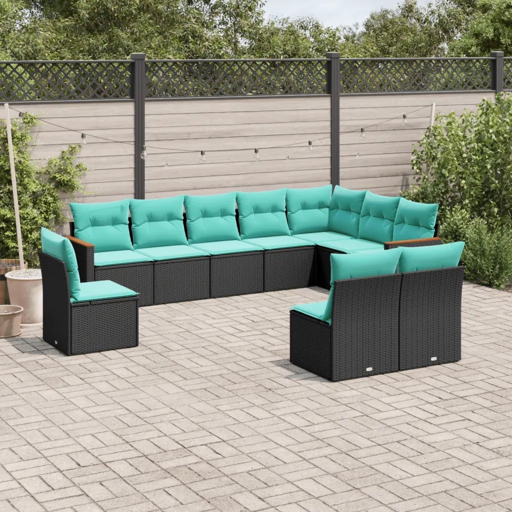 Set Divani da Giardino 10 pz con Cuscini Nero in Polyrattan 3226071