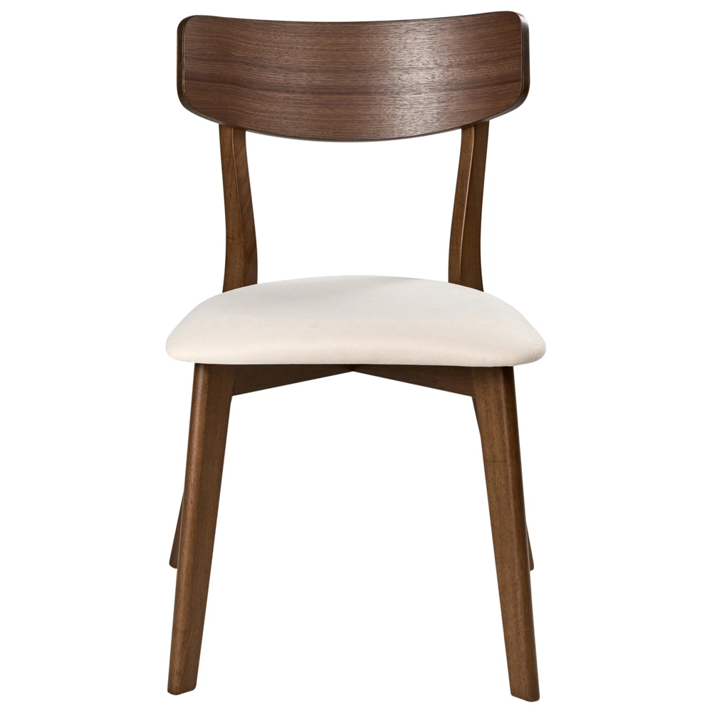 Set di 2 sedie da pranzo Struttura in legno di caucciù marrone scuro Seduta in tessuto bianco sporco senza braccioli Design retrò