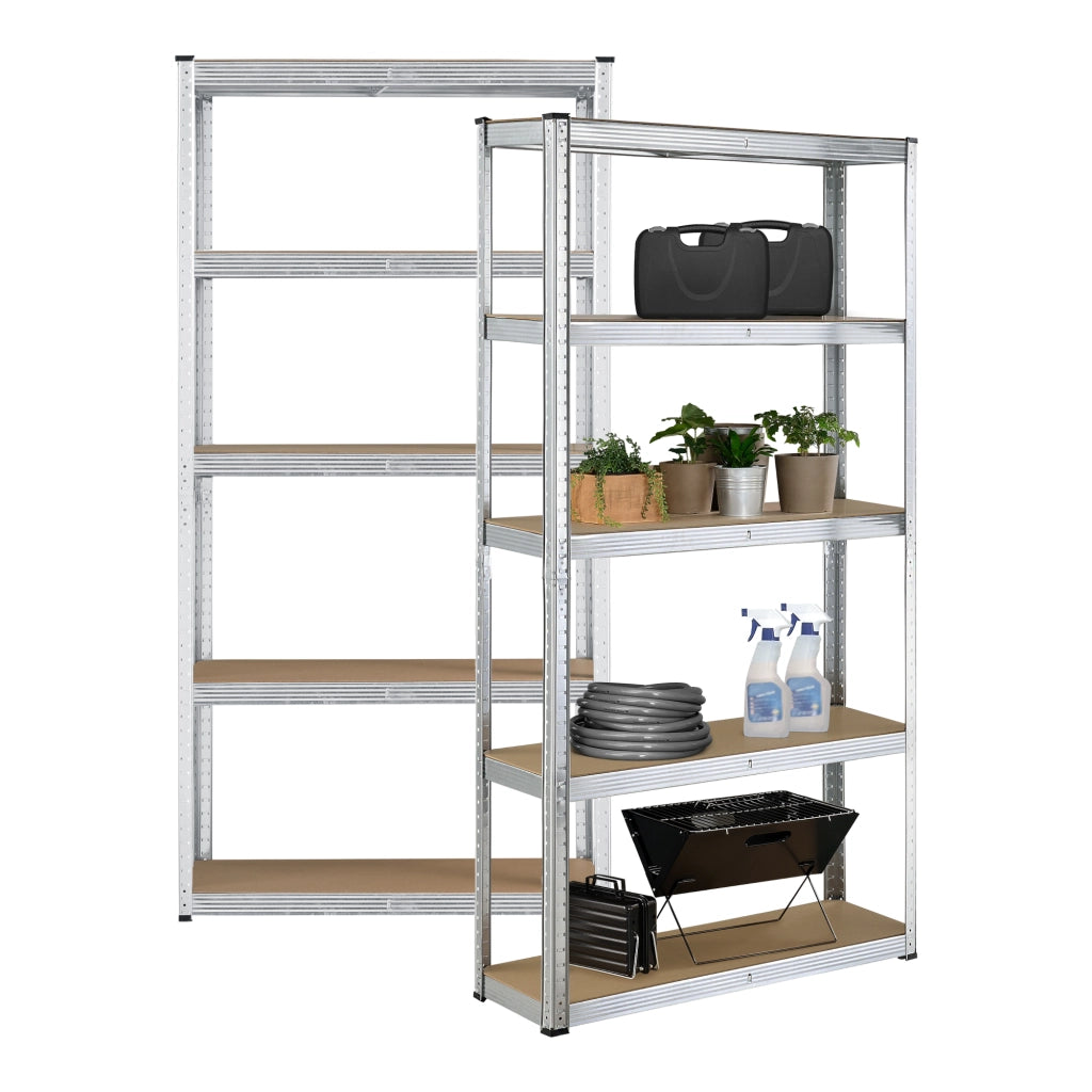 Set di 2 Scaffali in Acciaio Zincato con 5 Ripiani in MDF - 2 Scaffalature per Stoccaggio (AxLxP) 180x90x30 cm Struttura