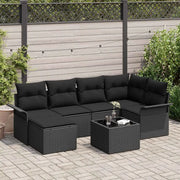 Set Divano da Giardino con cuscino 7 pcs Nero polyrattan