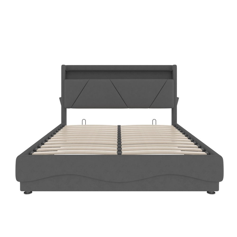 Letto imbottito con LED e contenitore ¨C Minimal ¨C Grigio tessuto 160x200 cm