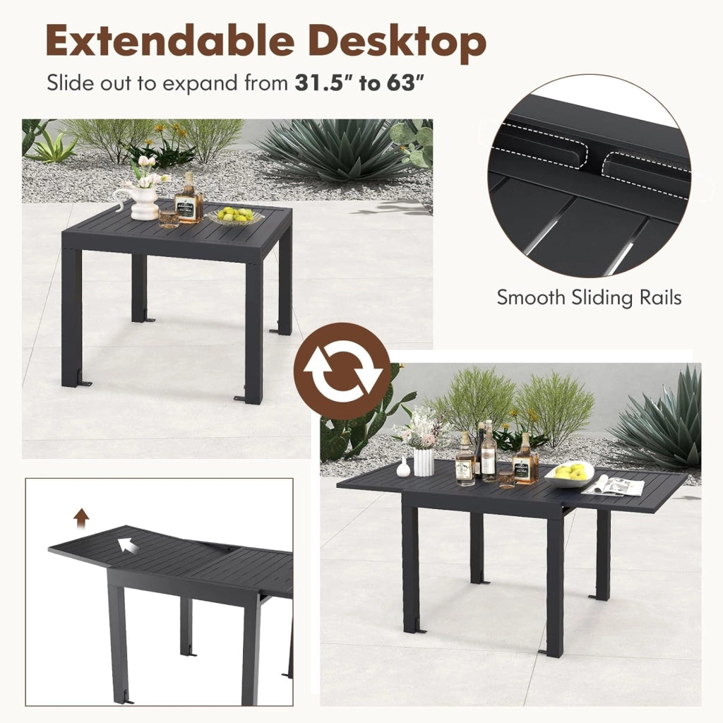 Tavolo da giardino esterno in alluminio per qualsiasi tempo, tavolo da pranzo allungabile 80-160 cm per 4-6 persone, tavolo da pranzo rettangolare regolabile per giardino, terrazza