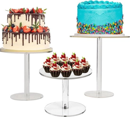 Set di 3 Piatti per Torta con Base - Piatti per Torta Ronde con Piede - Piatti per Dessert e Cupcake con Sostegno - Piatti per Torta in Acrilico - Piatti per Torta Acrilici - Decorazione per Natale - Festa di Compleanno