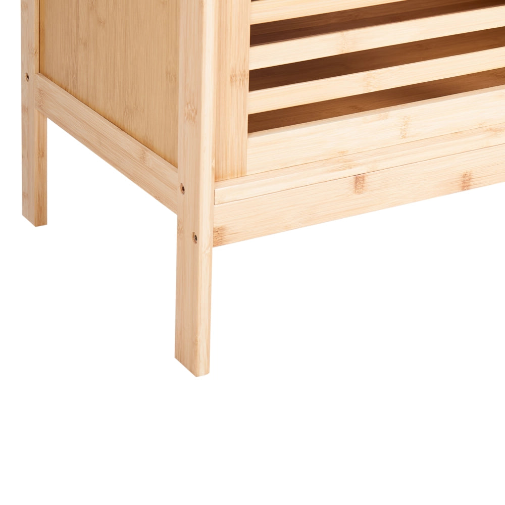 Credenza in bambù Armadietto per scarpe in marrone chiaro 2 ripiani con ante scorrevoli in stile bohémien
