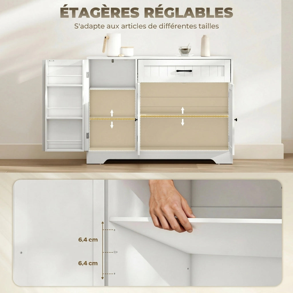 Credenza ¨C zephmum ¨C bianco, 3 ante scorrevoli, cassetto, ripiani regolabili