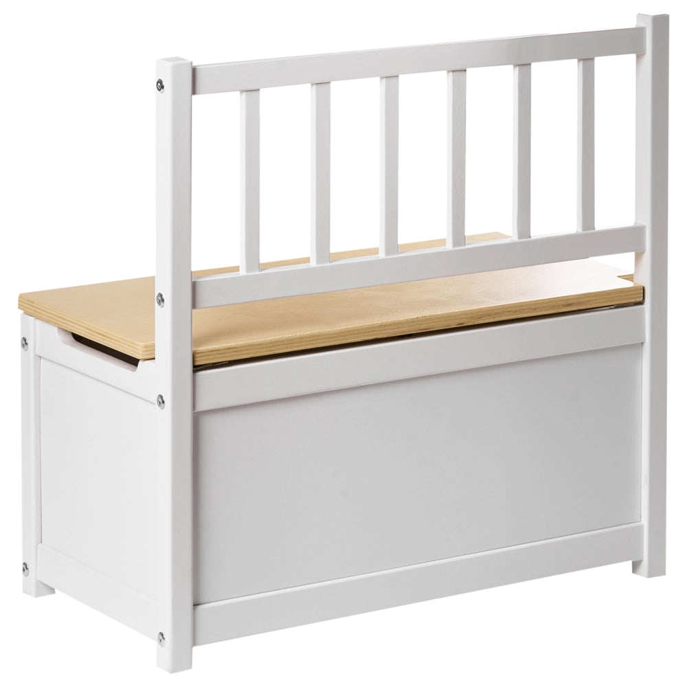 Panca contenitore per camera bambini in compensato di pino bianco e marrone chiaro, stile scandinavo per bambini