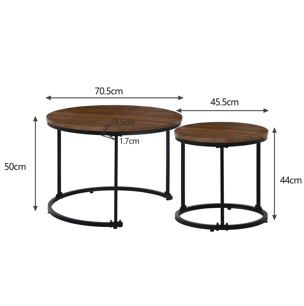 Set di tavolini rotondi impilabili in MDF effetto legno