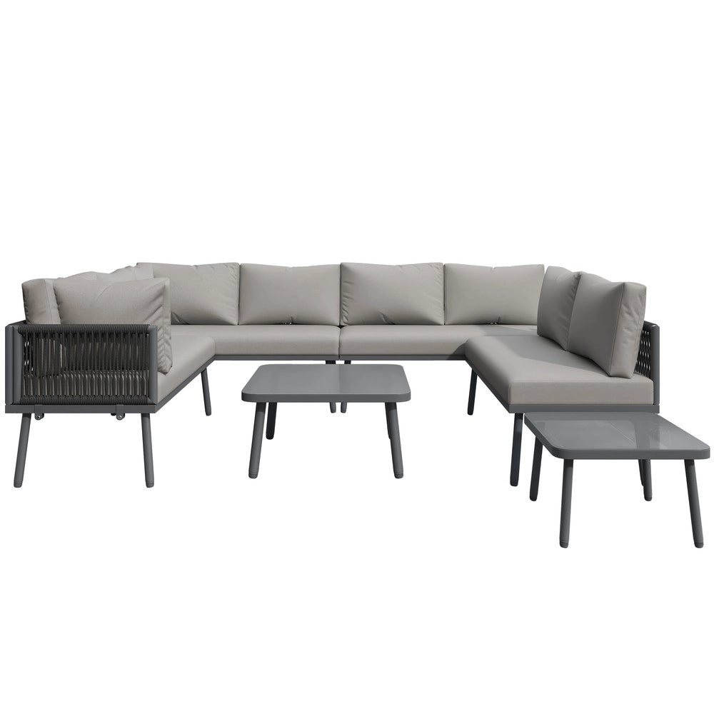Set Divano da Giardino ad U 8 Posti con 2 Tavolini e Cuscini ¨C Xylo ¨C Ferro/Antracite