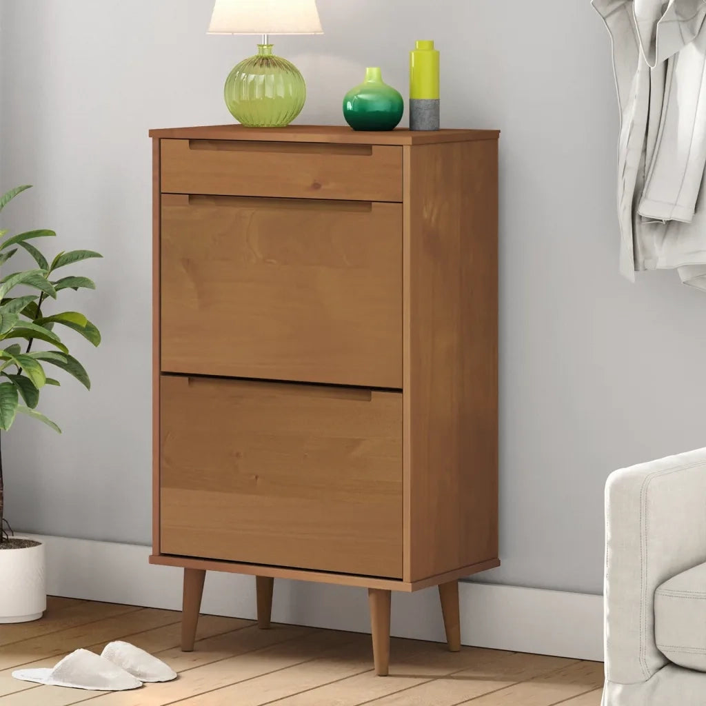 vidaXL Scarpiera MOLDE Marrone 59,5x35x103cm in Legno Massello di Pino