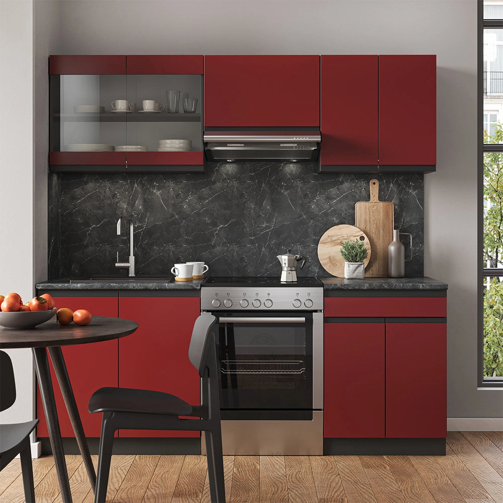 Vicco Cucina componibile Rosso/antracite 200 cm , PL Marmo