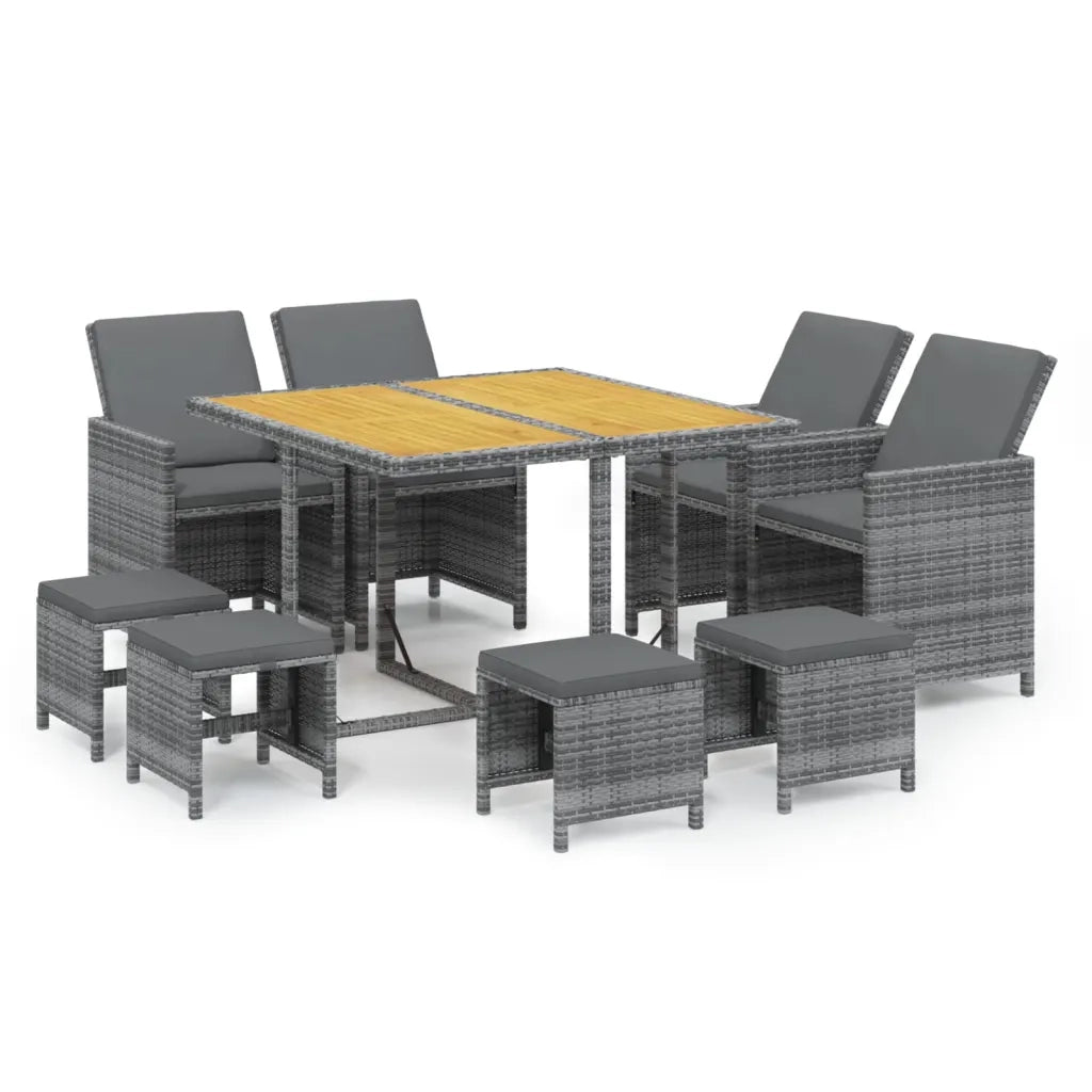 vidaXL Set Pranzo da Giardino 9 pz con Cuscini in Polyrattan Grigio