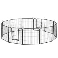 Recinto per Cani a 12 Pannelli Modulabili da 80x1.5x80 cm, Pieghevole con Porta in Acciaio, 12 Picchetti, Grigio
