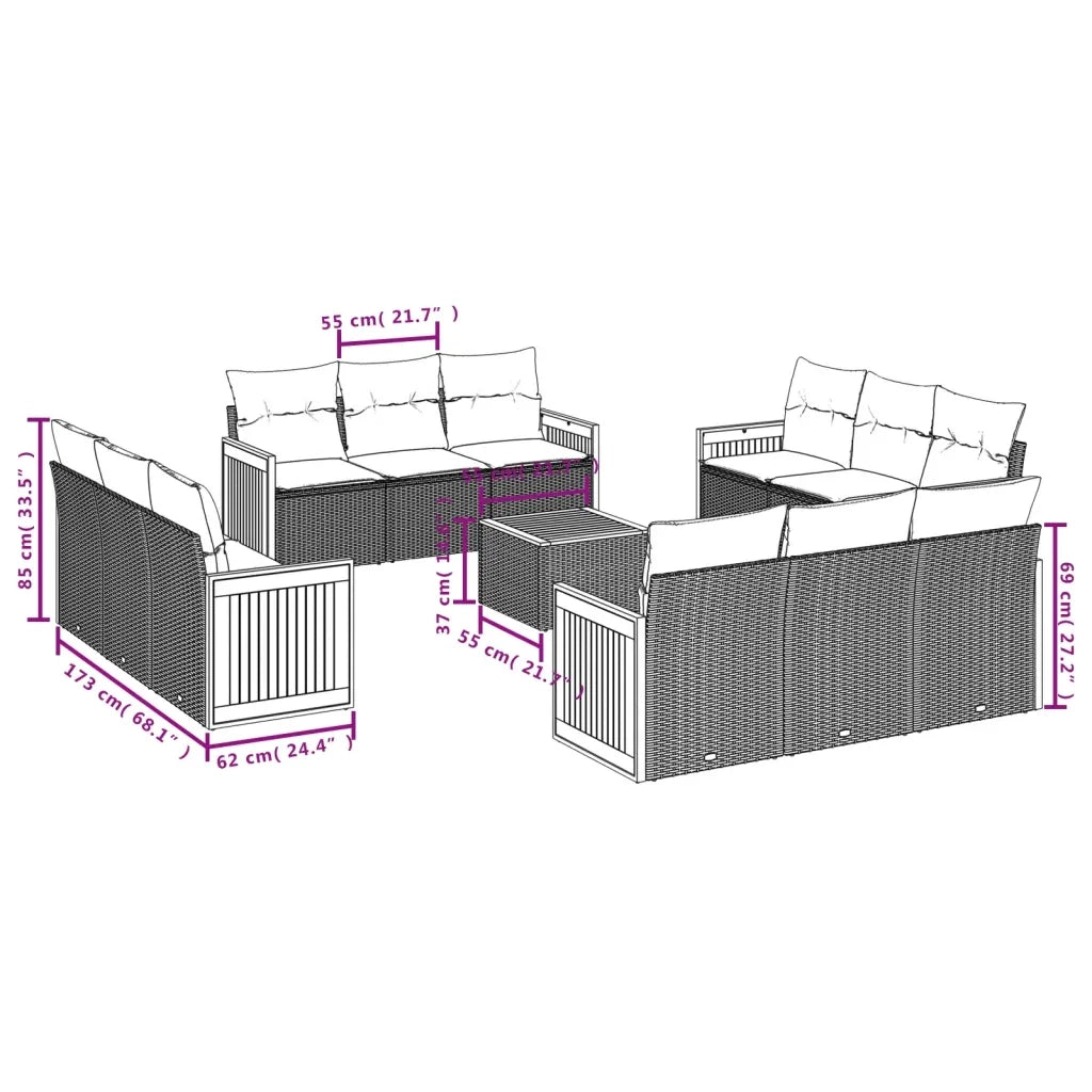 Set Divani da Giardino 13pz con Cuscini Nero in Polyrattan 3259921